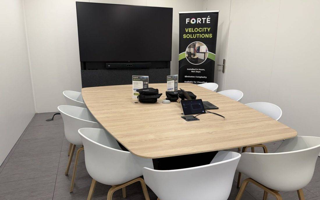 Velocity demo room with a wall display, ready to hand over